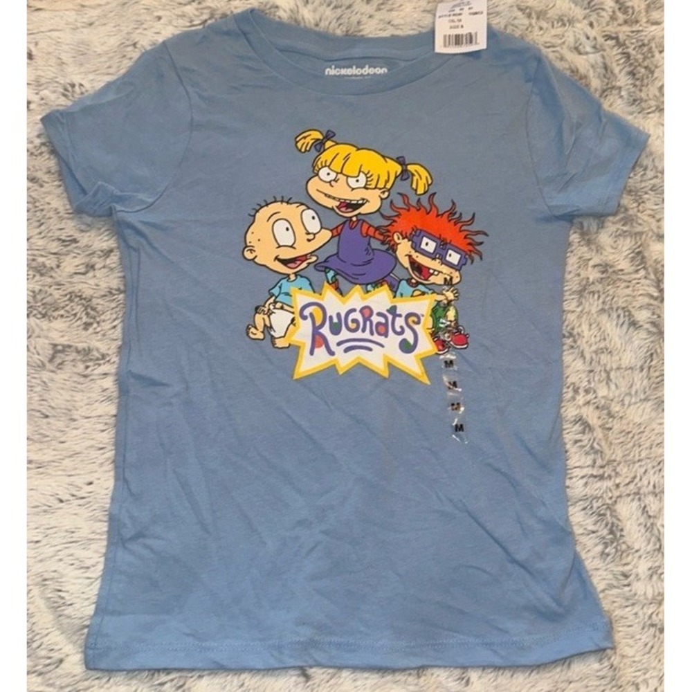Nickelodeon Rugrats‎ Girls Blue Graphic T-Shirt Size M 8 Tommy Angelica Chuckie
